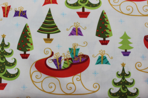Holiday Cheer - off white background with Christmas items scattered over cotton