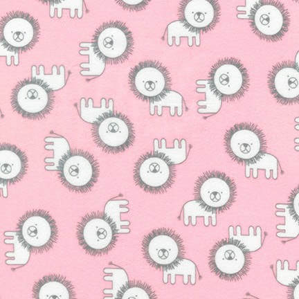 Penned Pals Flannel - white lions on pink background