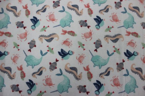 Playful Cuties 3 Flannel - Whales, sea horses & crabs