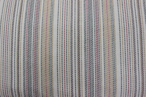 Wool & Flannel V - Multi coloured running stitch stripes on beige background