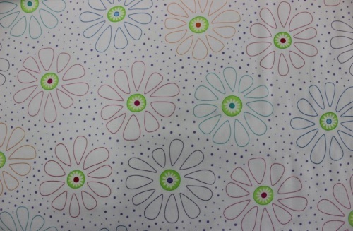 Bandana - large outlined daisies and purple dots on white background