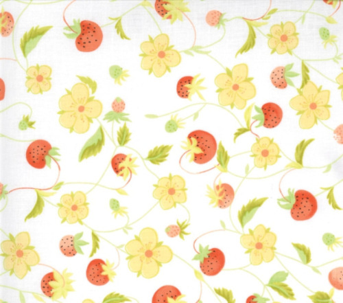 Chantilly Cotton - Strawberries and yellow flowers on white background