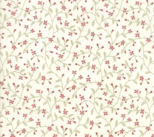 3 Sisters Memoirs Cotton - Small green & red sprigs on cream background
