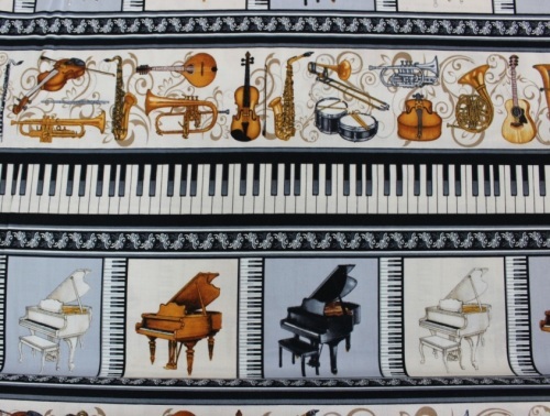 Perfect Pitch Cotton - Border print of piano's & musical instruments
