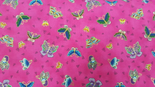 Feline Frolic Cotton - Bright butterflies on hot pink background