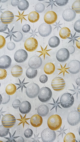 Winter's Grandeur - Silver & gold baubles on champagne background