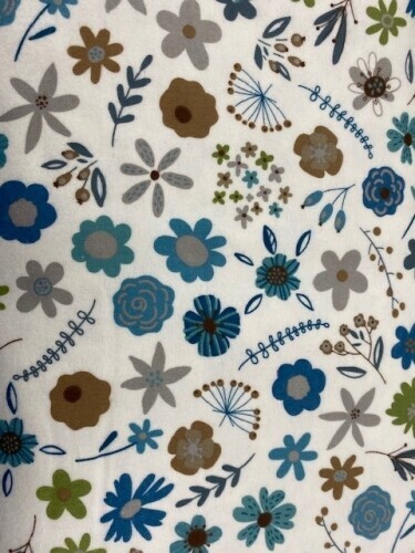 Cozy Outdoors Flannel - Flowers in aqua, teal, tan green and grey