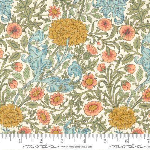 Morris Meadow Porcelain - William Morris large gold  and smaller apricot flowers, blue leaves