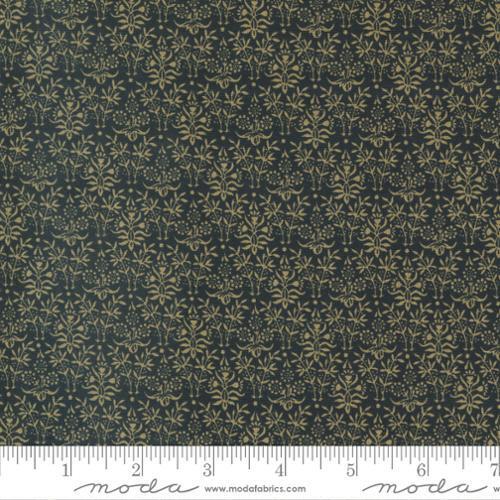 Morris Meadow Damask Black - William Morris black background with dainty gold sprigs and flowers