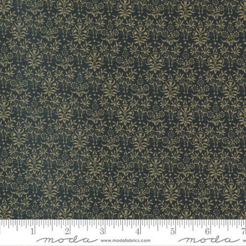 Morris Meadow Damask Black - William Morris black background with dainty gold sprigs and flowers