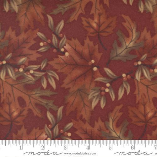 Fall Melody Flannel - Large autumn leaves on red/rust background