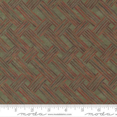 Fall Melody Flannel - woven red, rust and orange lines on green background