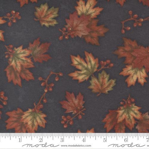 Fall Melody Flannel - Small scattered autumn leaves on black background