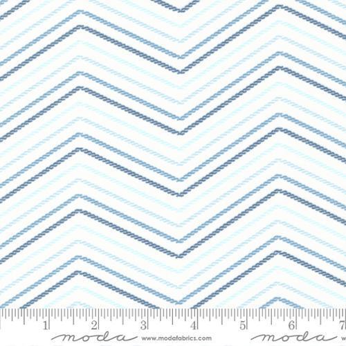 Lakeside Gatherings Flannel - Light, medium, dark blue & white zig zag pattern