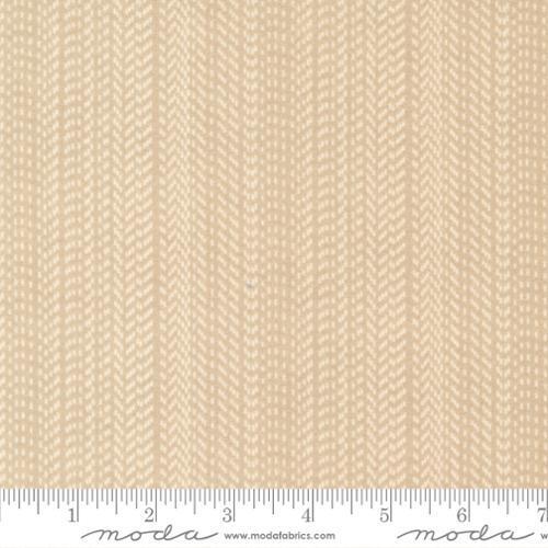 Lakeside Gatherings Flannel - Lines of running stitch in white on beige background
