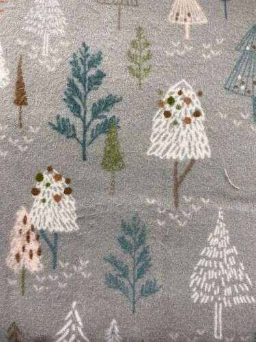 Winter Days Flannel - Variety of trees in white, teale, pink etc on grey background