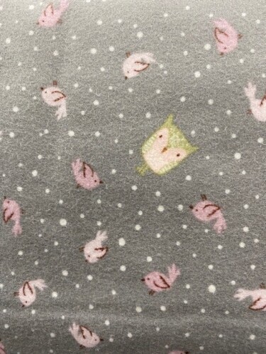 Winter Days Flannel - Little pink birds & owls on grey background