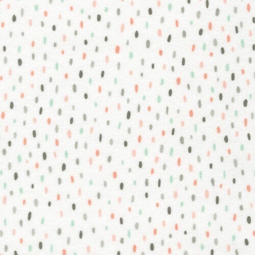 Over the Moon Cozy Cotton Flannel - salmon, aqua light & dark grey dashes on off-white background