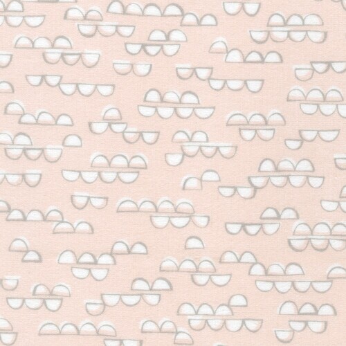 Over the Moon Cozy Cotton - Broken rows of white curved thingys on soft pink background