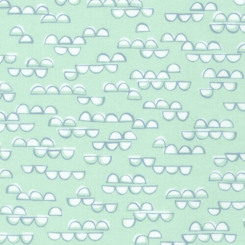 Over the Moon Cozy Cotton - Broken rows of white curved thingys on mint background