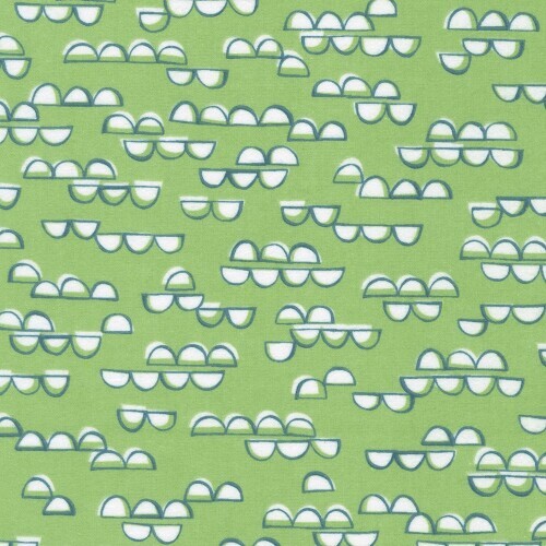 Over the Moon Cozy Cotton - Broken rows of white curved thingys on green background