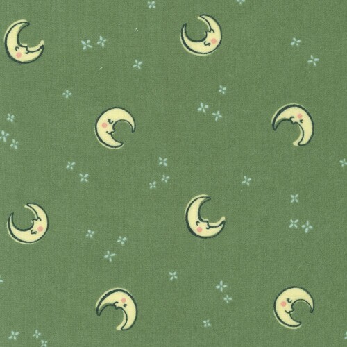 Over the Moon Cozy Cotton Flannel - yellow moons on deep green background