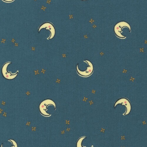 Over the Moon Cozy Cotton Flannel - yellow moons on deep blue background