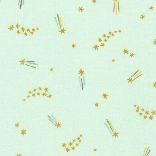 Over the Moon Cozy Cotton Flannel - Gold shooting stars on mint background
