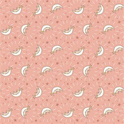 Guess How Much I Love You - Bunnies in the moon on coral backgound