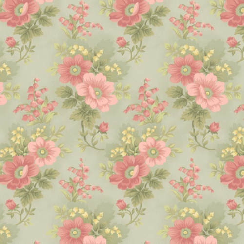 Gentle Garden Flannel - floral sprays of pinks & greens on green background