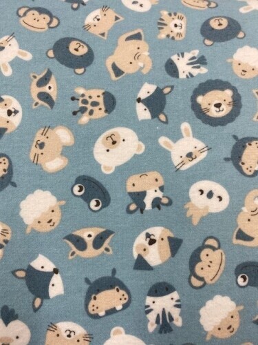 Cozy Cotton Flannel - Little animal faces on blue background