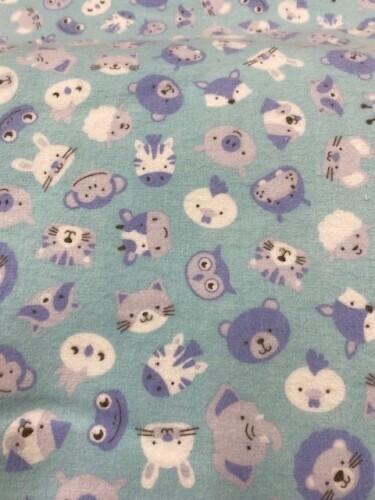 Cozy Cotton Flannel - Little animal faces in mauve on aqua background