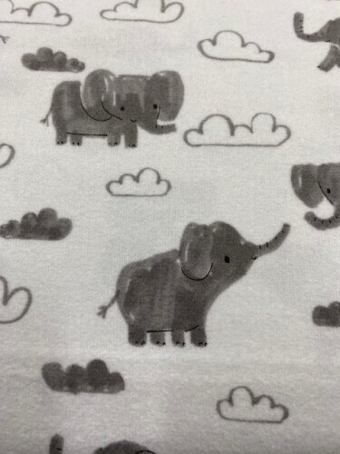Lucky Day Flannel - Elephants with clouds  on white background