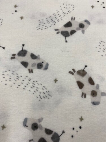 Till the Cows Come Home Flannel - Gorgeous little grey cows jumping over rain on off white background 