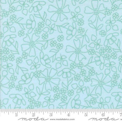 Sherbert Sunshine Flannel - Aqua tone-on-tone flowers on aqua background