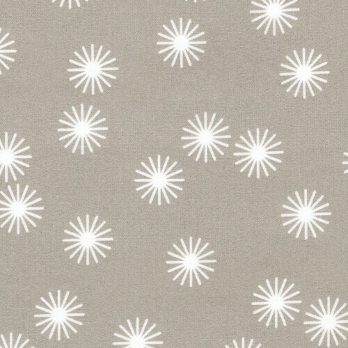 Cozy Cotton Flannel - White dandelions on taupe background