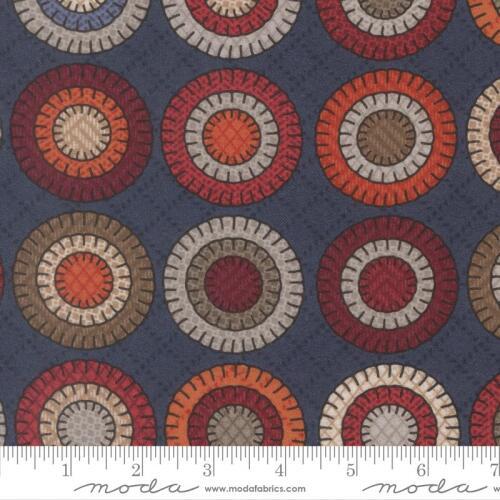 Prairie Gatherings Flannel - Stitched circles on dark blue background