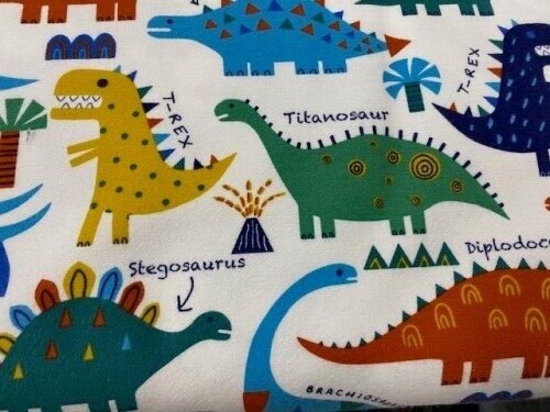 Stella Flannel - Navy, rust, blue, green & mustard dinosaurs