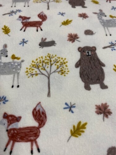 Woodland Creatures Flannel - Foxes, bears deer and bunnies on cream background