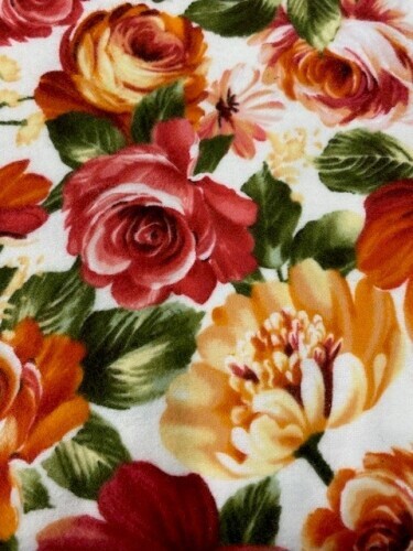 Harvest Rose Flannel - Large Roses in pink, orange, and apricot on cream background