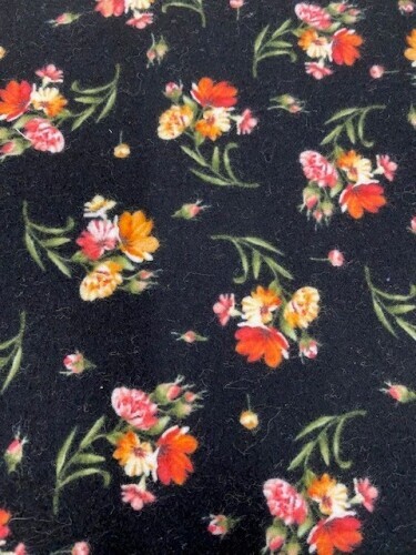 Harvest Rose Flannel - Small bunches of flowers on black background