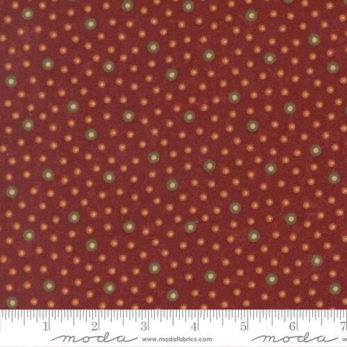 Flannel Season COMING SOON (June) - Large green & small tan circles on Barn Red Background