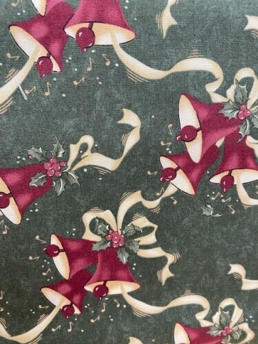 A Vintage Christmas - Gorgeous bells tied with ribbon on green background