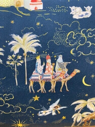 Silent Night - Baby Jesus in the manger, 3 wise men etc on navy background