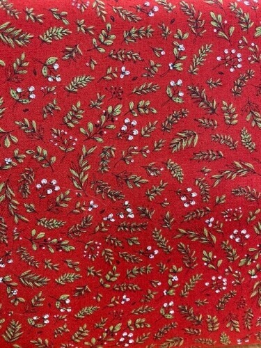 Emmitt & Ivy - Green sprigs and white berries on red background