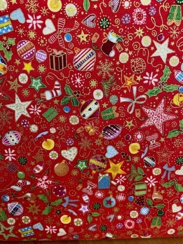 Jolly Saint Nick - Tiny stars, baubles presents & holly on reg background