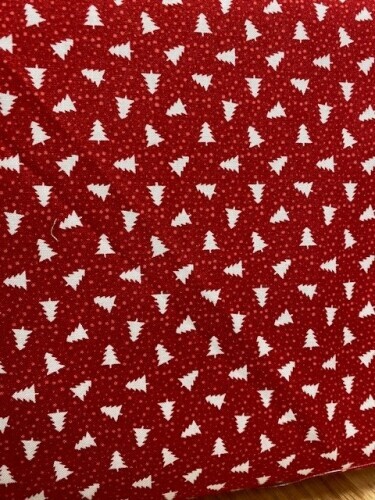 Berry & Pine - White Christmas trees on red background