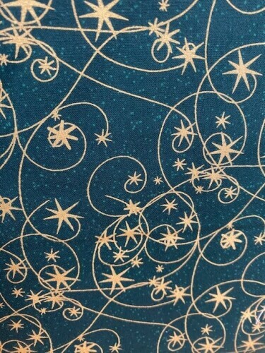 Deco the Halls - Swirls of gold stars on dark green background