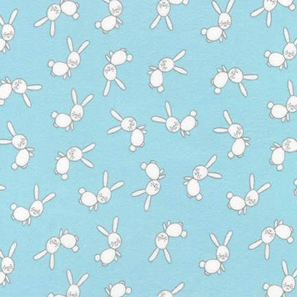 Penned Pals Flannel - white bunnies on blue background 