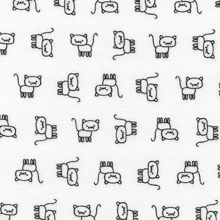 Penned Pals Flannel - black cats on white background